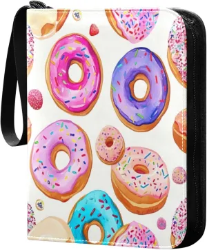 Colorful Donut Card Binder with 50 Removable Page Sleeves PU Leather Collectible Trading Card Albums Book with Zipper for Games Card,Baseball Cards