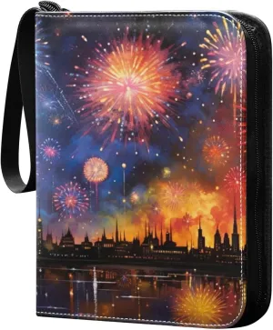 Colorful Firework Card Binder 4-Pockets, 400 Pockets Card Holder with 50 Removable Sleeves, Trading Card Collector Zipper Album Holder, Collector Album