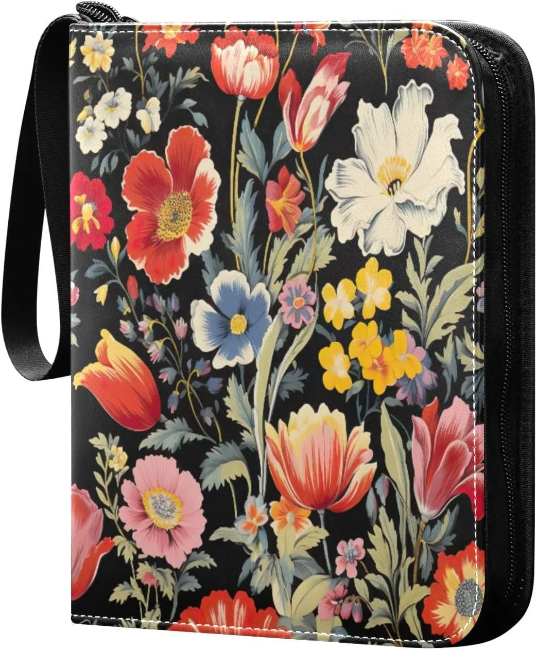 Colorful Floral Pattern Card Binder 4-Pocket, 400 Pockets Card Holder with 50 Removable Sleeves and Zipper for Games Baseball Football Sports Card