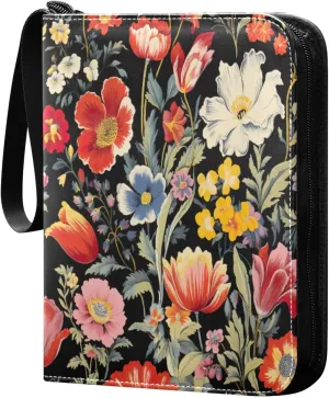 Colorful Floral Pattern Card Binder 4-Pocket, 400 Pockets Card Holder with 50 Removable Sleeves and Zipper for Games Baseball Football Sports Card