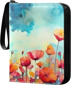 Colorful Flowers Card Binder 4-Pockets, 400 Pockets Card Holder with 50 Removable Sleeves, Trading Card Collector Zipper Album Holder, Collector Album