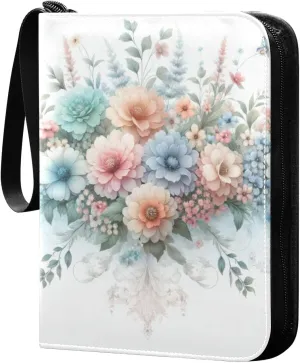 Colorful Flowers Card Binder 4-Pockets, 400 Pockets Card Holder with 50 Removable Sleeves, Trading Card Collector Zipper Album Holder, Collector Album