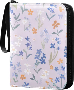 Colorful Flowers Card Binder 4-Pockets, 400 Pockets Card Holder with 50 Removable Sleeves, Trading Card Collector Zipper Album Holder, Collector Album
