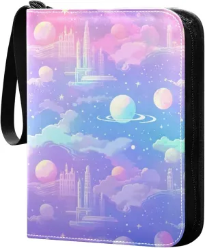 Colorful Galaxy Card Binder 4-Pockets, 400 Pockets Card Holder with 50 Removable Sleeves, Trading Card Collector Zipper Album Holder, Collector Album