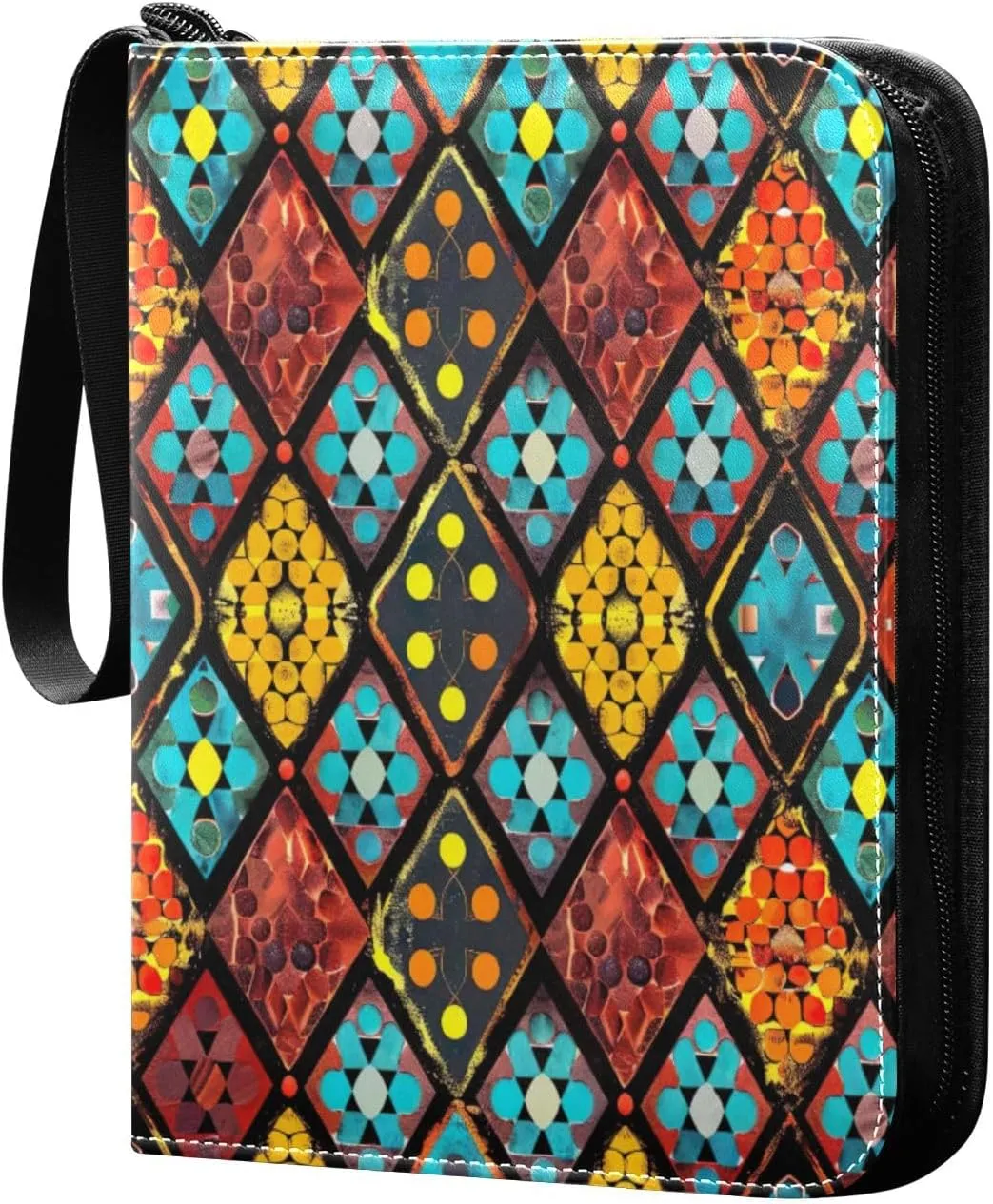 Colorful Geometric Card Binder 4-Pocket, 400 Pockets Card Holder with 50 Removable Sleeves and Zipper for Games Baseball Football Sports Card