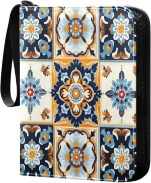 Colorful Geometric Pattern Card Binder with 50 Removable Page Sleeves PU Leather Collectible Trading Card Albums Book with Zipper for Games Card,Baseball Cards