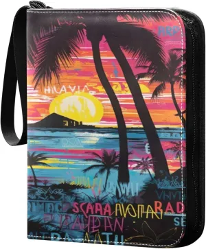 Colorful Hawaiian Pattern Card Binder 4-Pocket, 400 Pockets PU Waterproof Zippered Collector Card Album with 50 Removable Sleeves for Trading, Game Cards