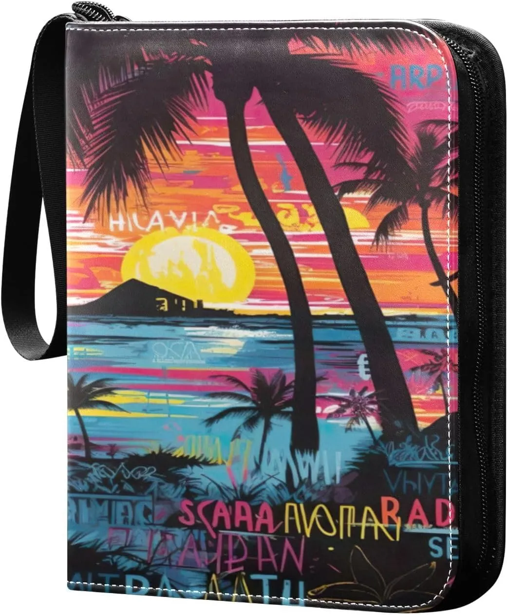 Colorful Hawaiian Pattern Card Binder 4-Pocket, 400 Pockets PU Waterproof Zippered Collector Card Album with 50 Removable Sleeves for Trading, Game Cards
