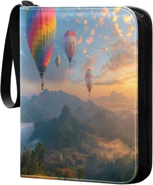 Colorful Hot Air Balloons Card Binder 4-Pocket, 400 Pockets Card Holder with 50 Removable Sleeves and Zipper for Games Baseball Football Sports Card
