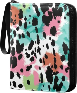 Colorful Leopard Card Binder 4-Pockets, 400 Pockets Card Holder with 50 Removable Sleeves, Trading Card Collector Zipper Album Holder, Collector Album