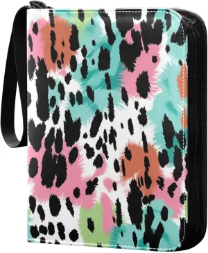 Colorful Leopard Card Binder with 50 Removable Page Sleeves PU Leather Collectible Trading Card Albums Book with Zipper for Games Card,Baseball Cards