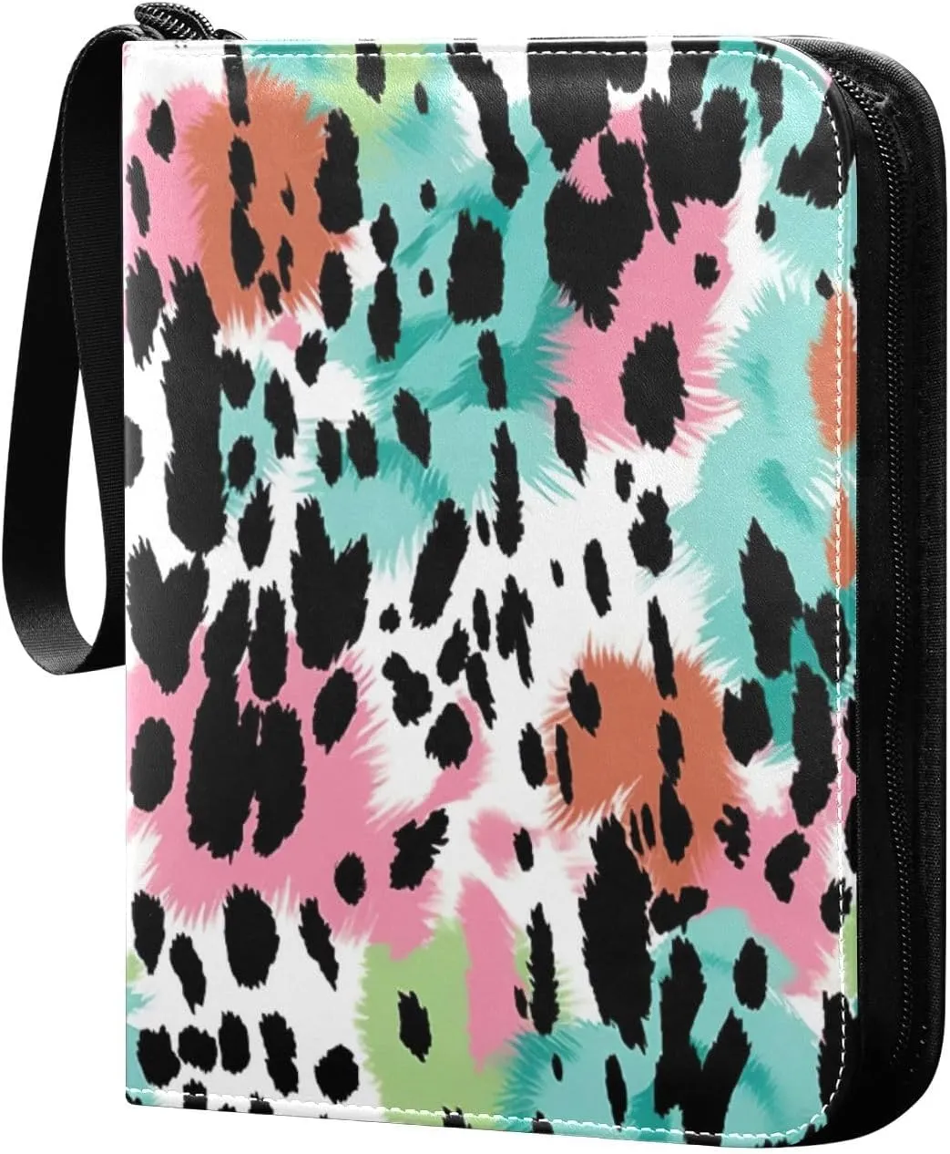 Colorful Leopard Card Binder with 50 Removable Page Sleeves PU Leather Collectible Trading Card Albums Book with Zipper for Games Card,Baseball Cards