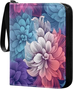 Colorful Line Flower2 Card Binder with 50 Removable Page Sleeves PU Leather Collectible Trading Card Albums Book with Zipper for Games Card,Baseball Cards