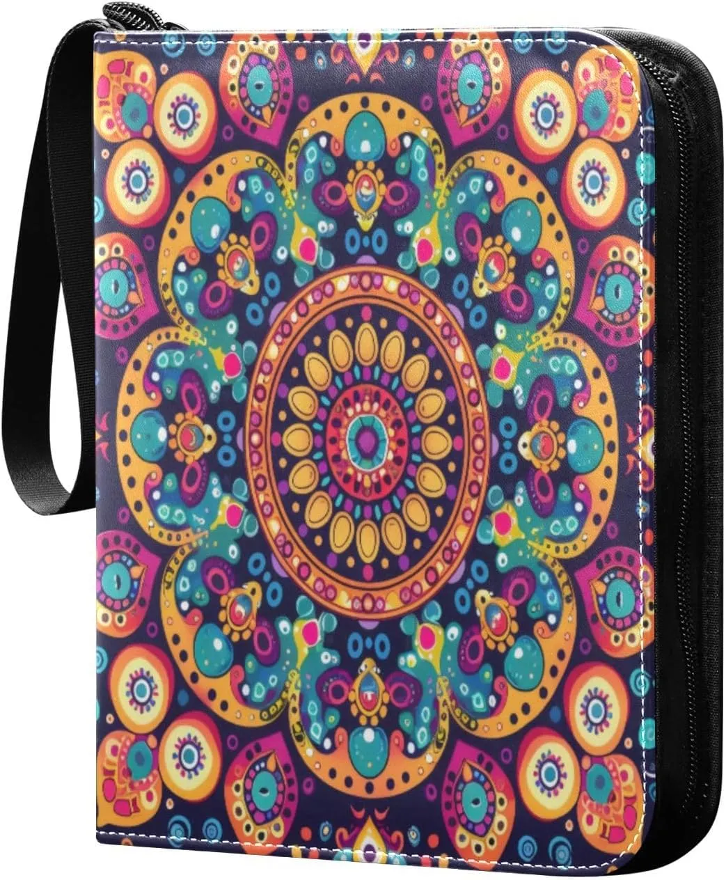 Colorful Mandala Card Binder 4-Pocket, 400 Pockets Card Holder with 50 Removable Sleeves and Zipper for Games Baseball Football Sports Card