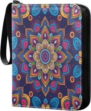 Colorful Mandala Card Binder 4-Pocket, 400 Pockets PU Waterproof Zippered Collector Card Album with 50 Removable Sleeves for Trading, Game Cards