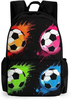 Colorful Paint Splash Ink Soccer Ball Football Black Rucksacks Polyester Anti-Theft Multipurpose Carry On Bag Large Capacity Gym Outdoor Hiking Backpack With Smooth Zippers