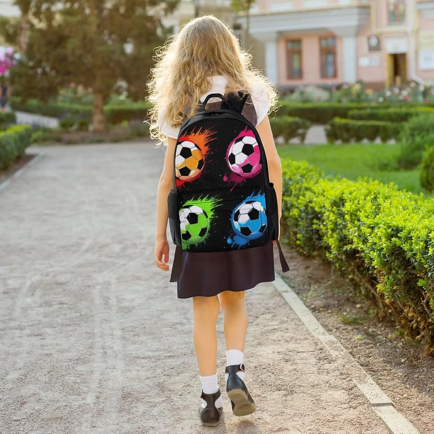 Colorful Paint Splash Ink Soccer Ball Football Black Rucksacks Polyester Anti-Theft Multipurpose Carry On Bag Large Capacity Gym Outdoor Hiking Backpack With Smooth Zippers