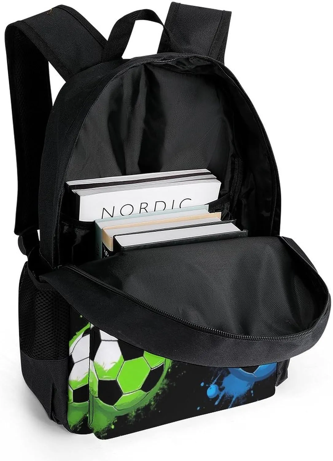 Colorful Paint Splash Ink Soccer Ball Football Black Rucksacks Polyester Anti-Theft Multipurpose Carry On Bag Large Capacity Gym Outdoor Hiking Backpack With Smooth Zippers
