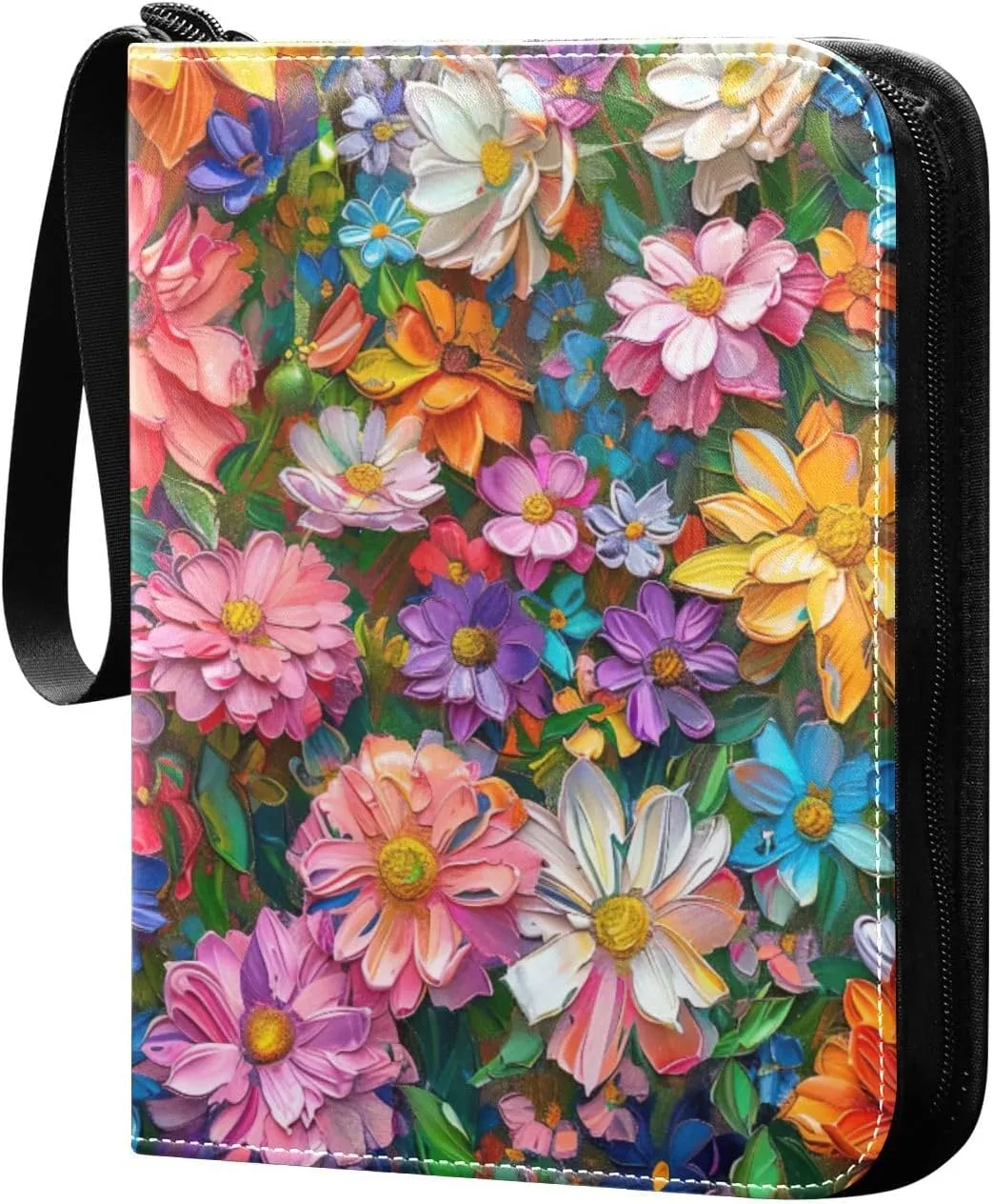 Colorful Painting Flowers Card Binder, 400 Pockets Card Holder with 50 Sleeves, Sturdy Card Holder Folders for Game Cards & Sports Cards