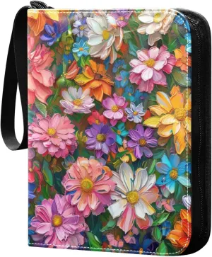 Colorful Painting Flowers Card Binder, 400 Pockets Card Holder with 50 Sleeves, Sturdy Card Holder Folders for Game Cards & Sports Cards