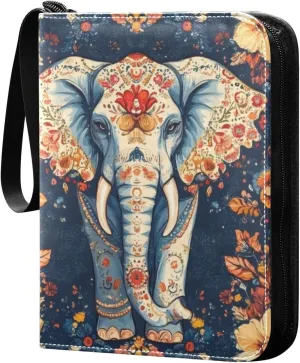 Colorful Paisley Elephant Card Binder, 400 Pockets Card Holder with 50 Sleeves, Sturdy Card Holder Folders for Game Cards & Sports Cards