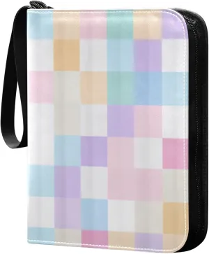 Colorful Plaid Blue Pink Card Binder 4-Pockets, 400 Pockets Card Holder with 50 Removable Sleeves, Trading Card Collector Zipper Album Holder, Collector Album