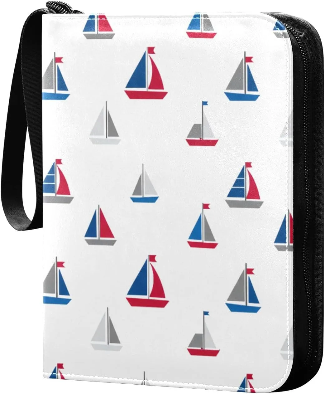 Colorful Sailboats White Card Binder 4-Pockets, 400 Pockets Card Holder with 50 Removable Sleeves, Trading Card Collector Zipper Album Holder, Collector Album