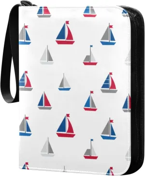 Colorful Sailboats White Card Binder 4-Pockets, 400 Pockets Card Holder with 50 Removable Sleeves, Trading Card Collector Zipper Album Holder, Collector Album