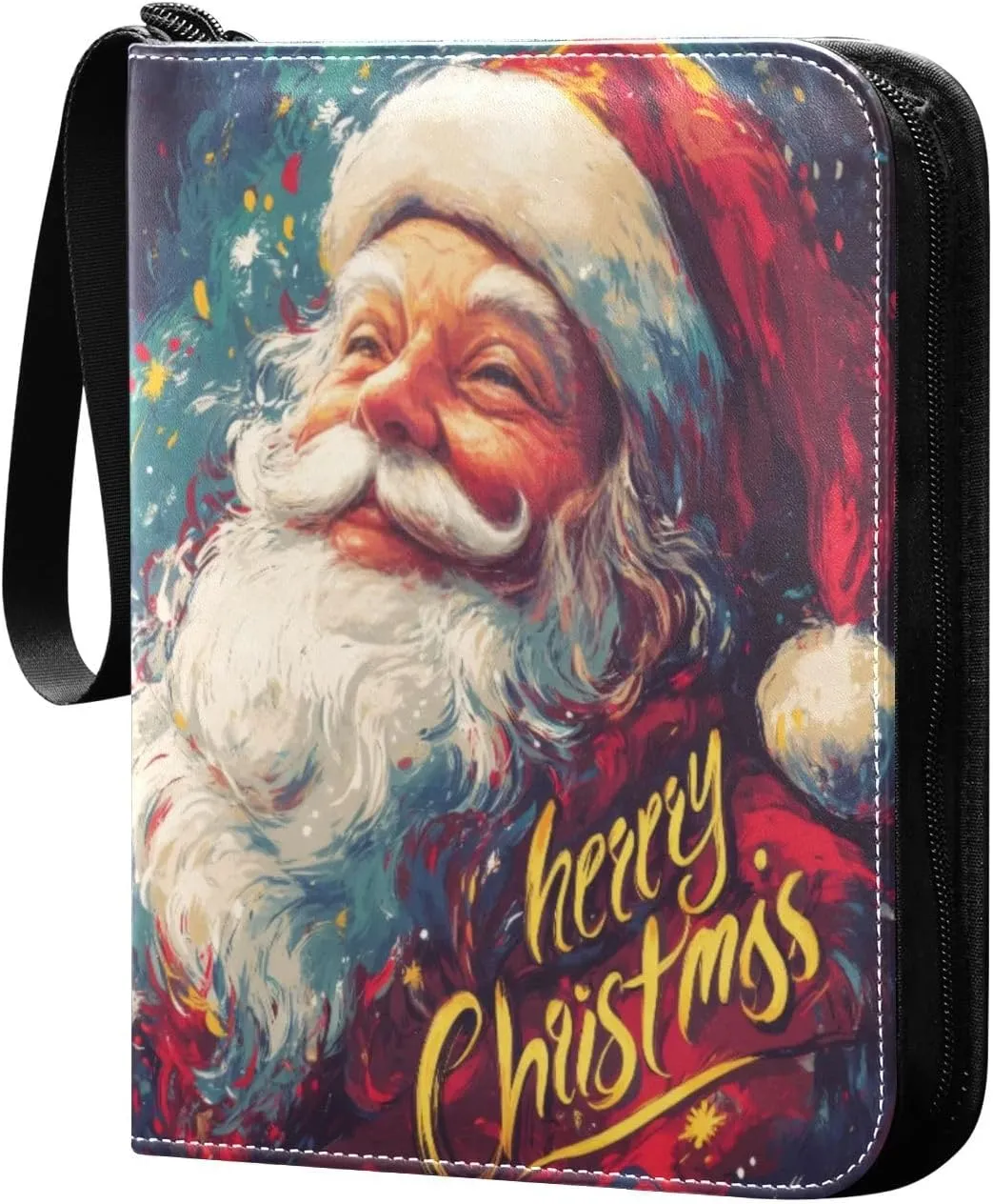 Colorful Santa Claus Card Binder 4-Pocket, 400 Pockets Card Holder with 50 Removable Sleeves and Zipper for Games Baseball Football Sports Card