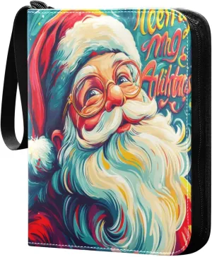Colorful Santa Claus Card Binder 4-Pocket, 400 Pockets PU Waterproof Zippered Collector Card Album with 50 Removable Sleeves for Trading, Game Cards