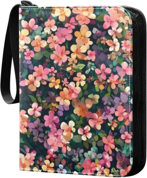 Colorful Small Floral Card Binder 4-Pockets, 400 Pockets Card Holder with 50 Removable Sleeves, Trading Card Collector Zipper Album Holder, Collector Album