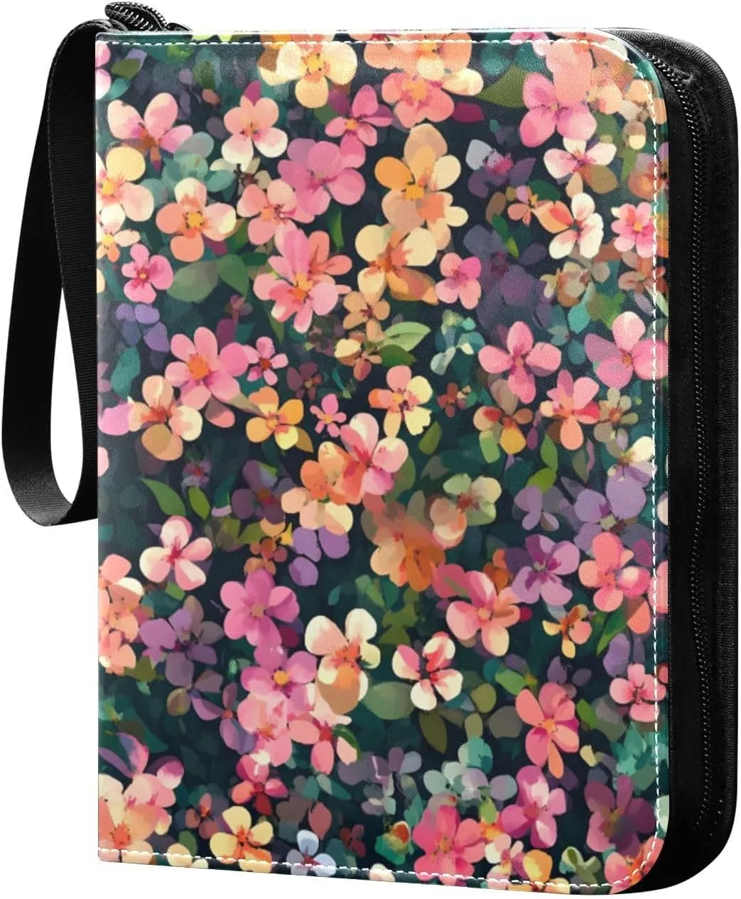 Colorful Small Floral Card Binder 4-Pockets, 400 Pockets Card Holder with 50 Removable Sleeves, Trading Card Collector Zipper Album Holder, Collector Album