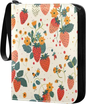 Colorful Strawberry Card Binder 4-Pocket, 400 Pockets Card Holder with 50 Removable Sleeves and Zipper for Games Baseball Football Sports Card