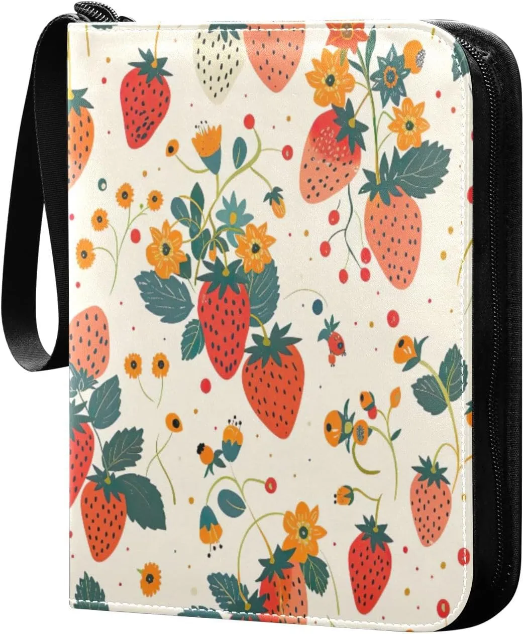 Colorful Strawberry Card Binder 4-Pocket, 400 Pockets Card Holder with 50 Removable Sleeves and Zipper for Games Baseball Football Sports Card