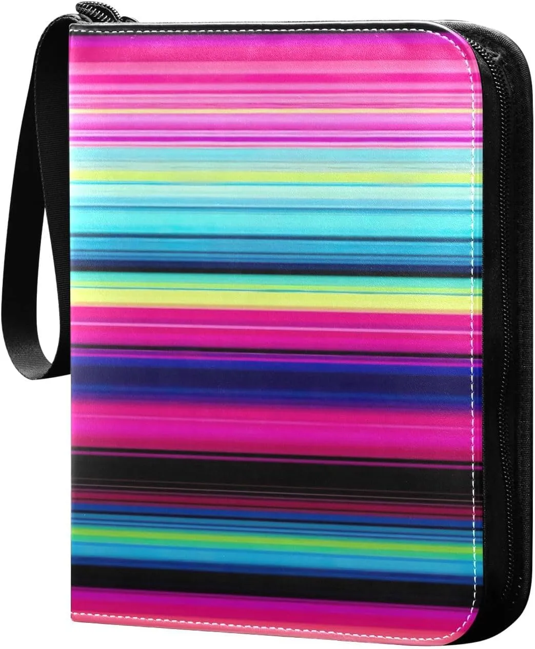 Colorful Stripes Card Binder with 50 Removable Page Sleeves PU Leather Collectible Trading Card Albums Book with Zipper for Games Card,Baseball Cards