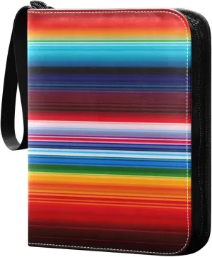 Colorful Stripes1 Card Binder with 50 Removable Page Sleeves PU Leather Collectible Trading Card Albums Book with Zipper for Games Card,Baseball Cards
