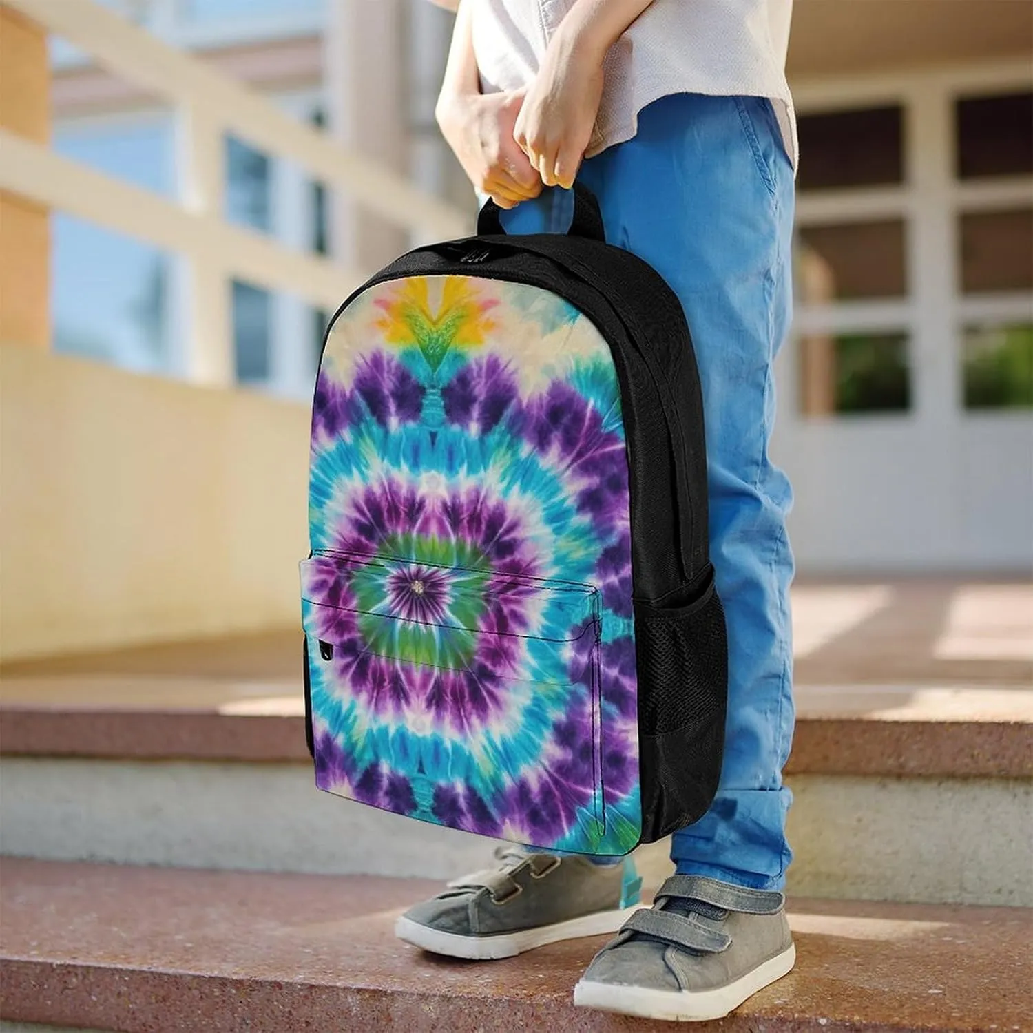 Colorful Tie Dye Art Daypack Polyester Anti-Theft Multipurpose Bookbag Big Capacity Gym Outdoor Hiking Backpack With Adjustable Shoulder Straps