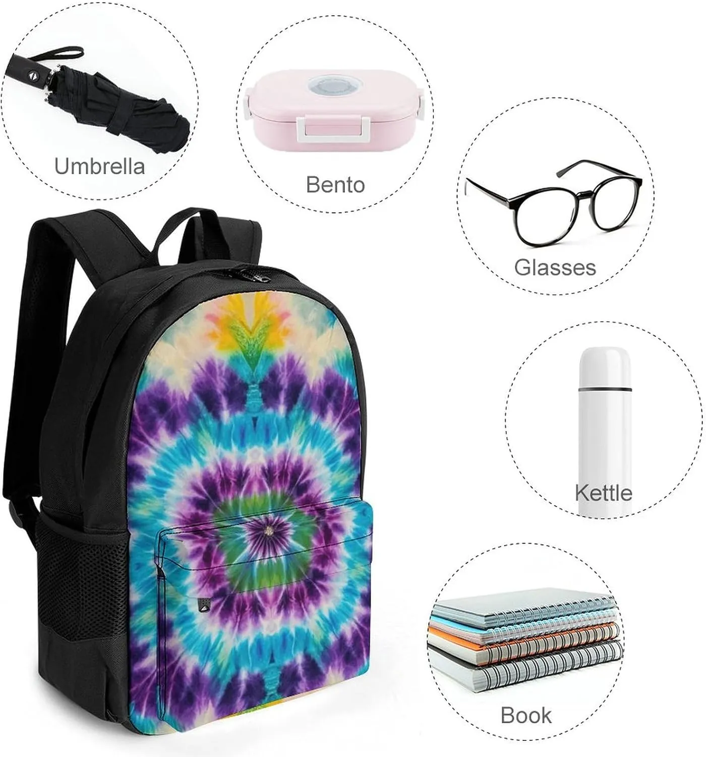 Colorful Tie Dye Art Daypack Polyester Anti-Theft Multipurpose Bookbag Big Capacity Gym Outdoor Hiking Backpack With Adjustable Shoulder Straps