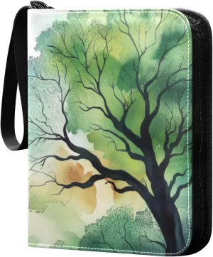 Colorful Tree Card Binder 4-Pockets, 400 Pockets Card Holder with 50 Removable Sleeves, Trading Card Collector Zipper Album Holder, Collector Album