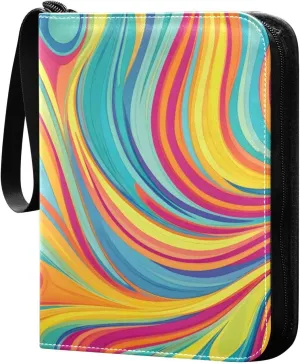 Colorful Waves Swirl Pattern Card Binder 4-Pockets, 400 Pockets Card Holder with 50 Removable Sleeves, Trading Card Collector Zipper Album Holder, Collector Album