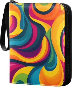 Colorful Waves Swirl Pattern Card Binder 4-Pockets, 400 Pockets Card Holder with 50 Removable Sleeves, Trading Card Collector Zipper Album Holder, Collector Album