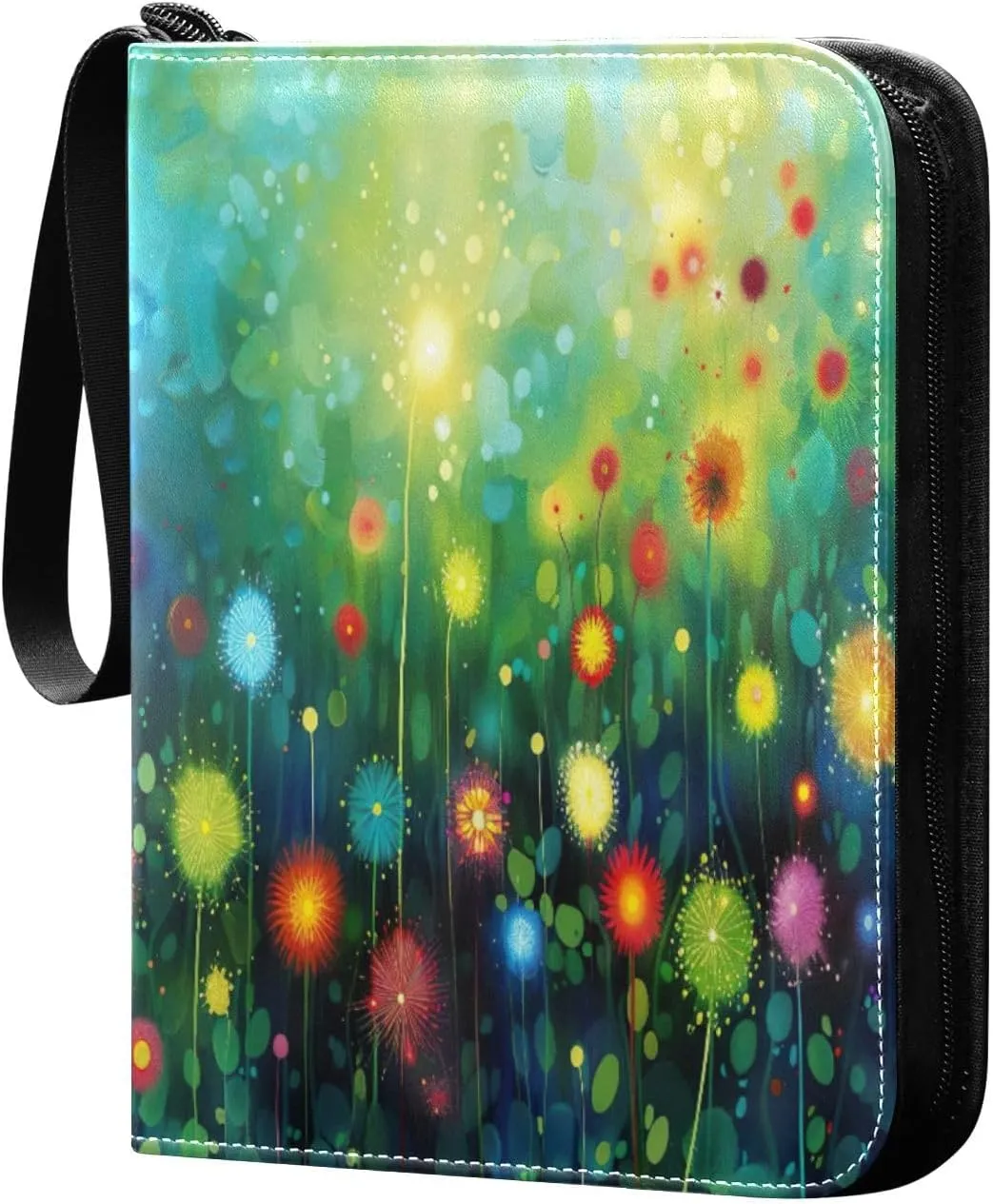 Colorful Wild Flowers (11) Card Binder with 50 Removable Page Sleeves PU Leather Collectible Trading Card Albums Book with Zipper for Games Card,Baseball Cards