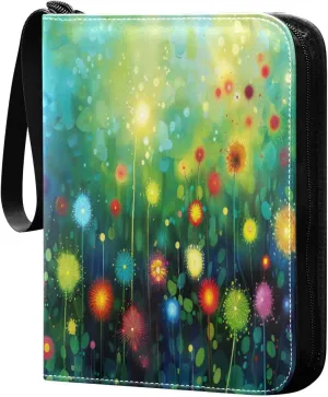Colorful Wild Flowers (11) Card Binder with 50 Removable Page Sleeves PU Leather Collectible Trading Card Albums Book with Zipper for Games Card,Baseball Cards