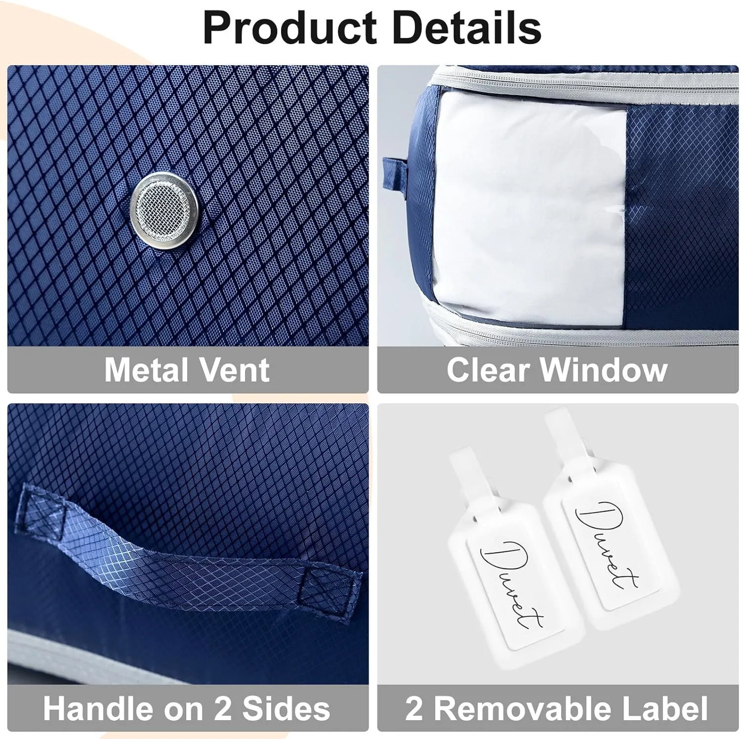 Comforter Storage Bag - Large Capacity Blanket Storage Bags 3-Layer Ultra Space Saving Self Compression Organizer, Washable Compression Bags for Storage Comforter Blanket, 2-Pack, Navy Blue
