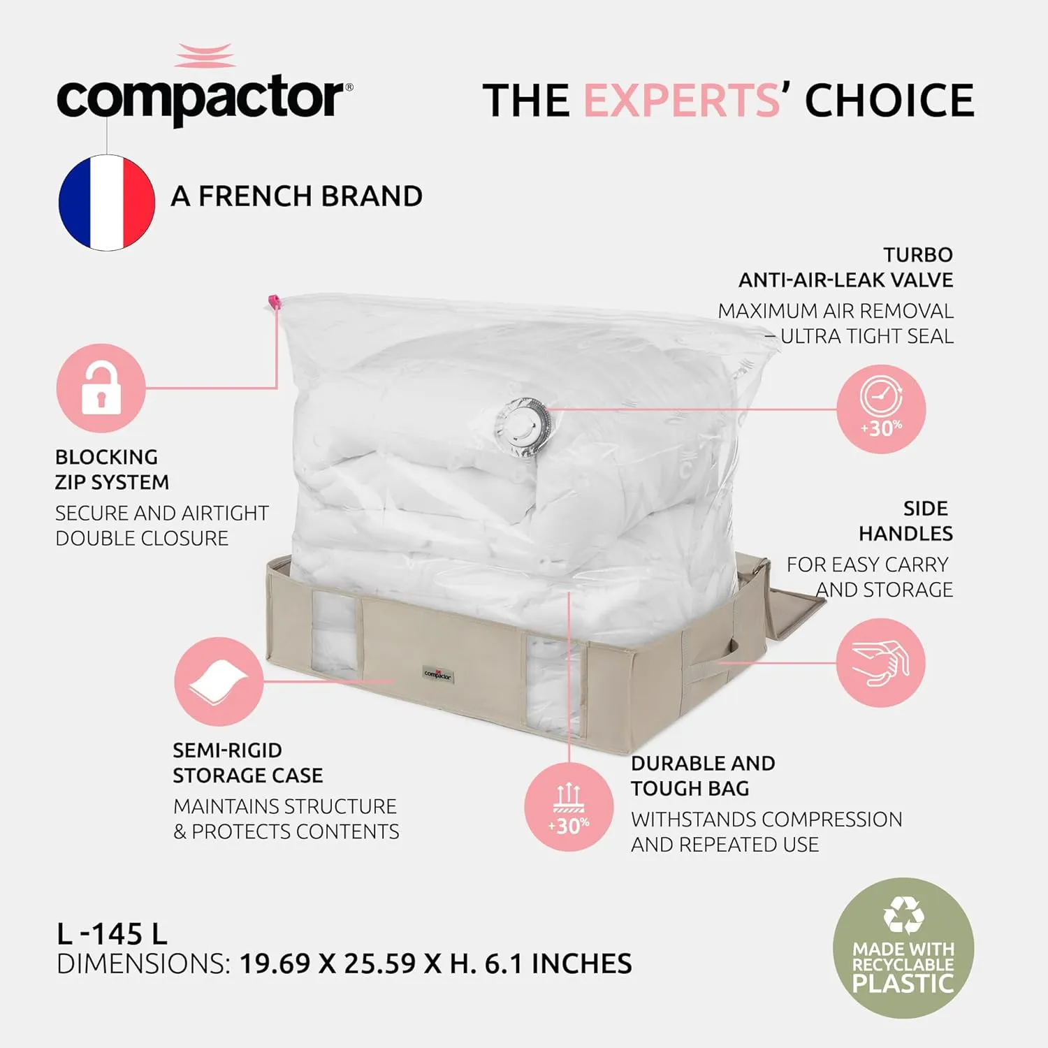 Compactor Vacuum Storage Bags L, Vacuum Seal Bags for Clothing, Comforters & Blankets, Space Saver Vacuum Storage Bags Jumbo   Beige Semi-Rigid Box