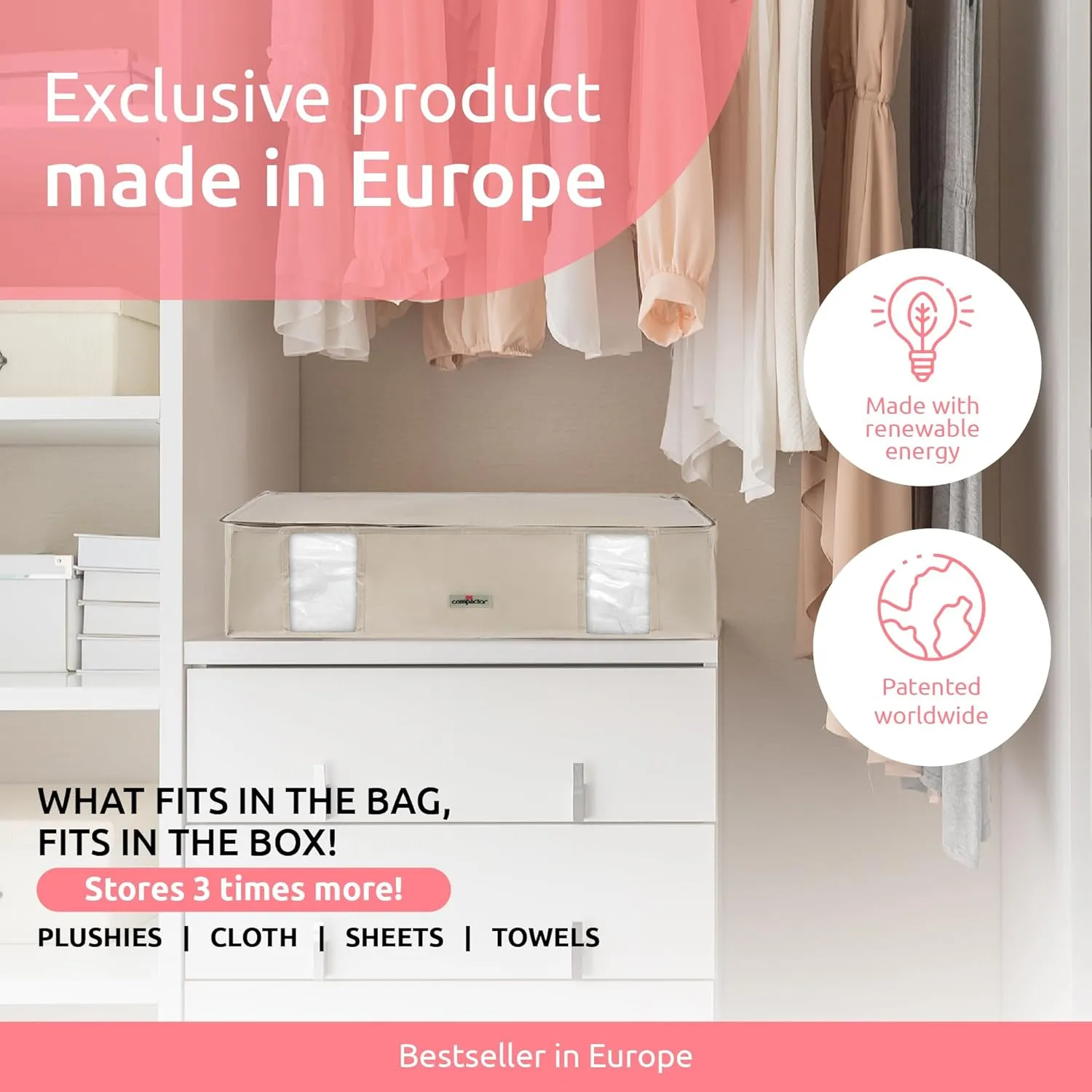 Compactor Vacuum Storage Bags L, Vacuum Seal Bags for Clothing, Comforters & Blankets, Space Saver Vacuum Storage Bags Jumbo   Beige Semi-Rigid Box