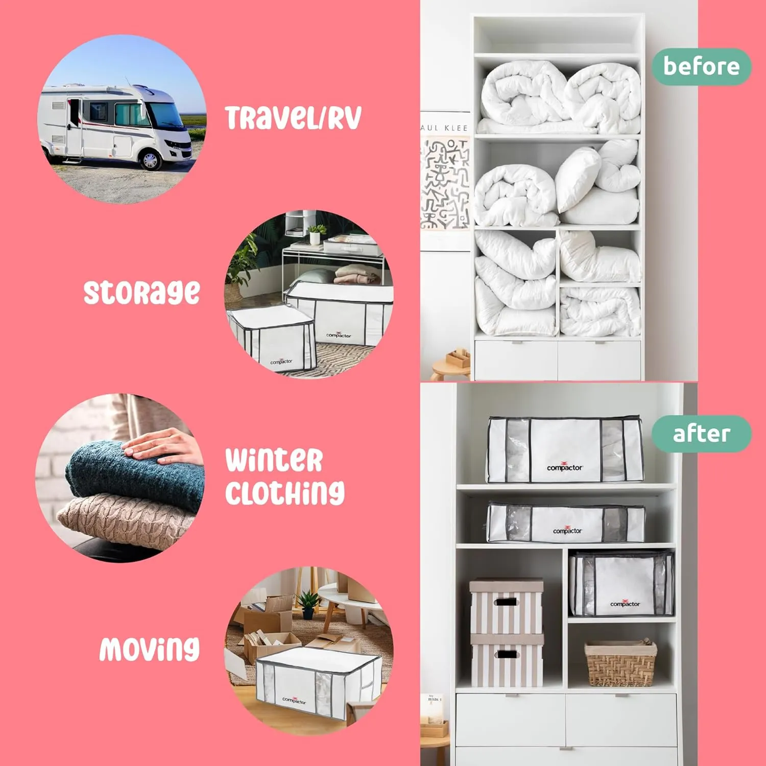 Compactor Vacuum Storage Bags L, Vacuum Seal Bags for Clothing, Comforters & Blankets, Space Saver Vacuum Storage Bags Jumbo   Beige Semi-Rigid Box