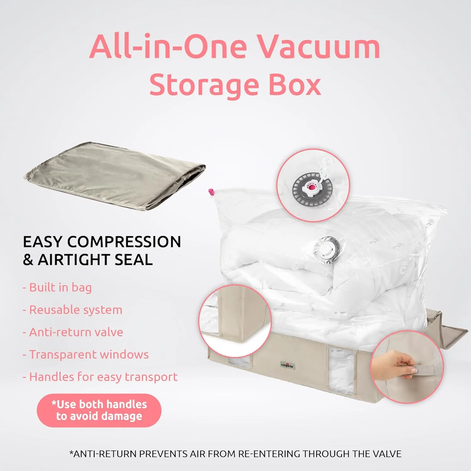 Compactor Vacuum Storage Bags L, Vacuum Seal Bags for Clothing, Comforters & Blankets, Space Saver Vacuum Storage Bags Jumbo   Beige Semi-Rigid Box