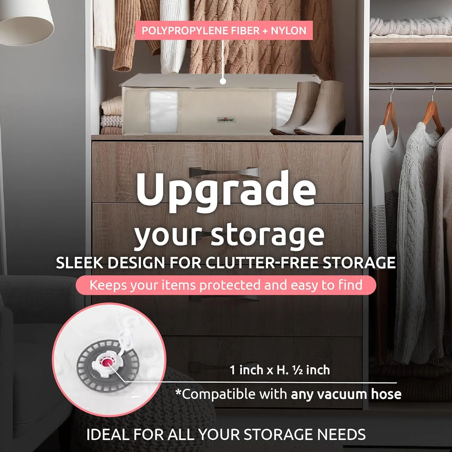 Compactor Vacuum Storage Bags L, Vacuum Seal Bags for Clothing, Comforters & Blankets, Space Saver Vacuum Storage Bags Jumbo   Beige Semi-Rigid Box