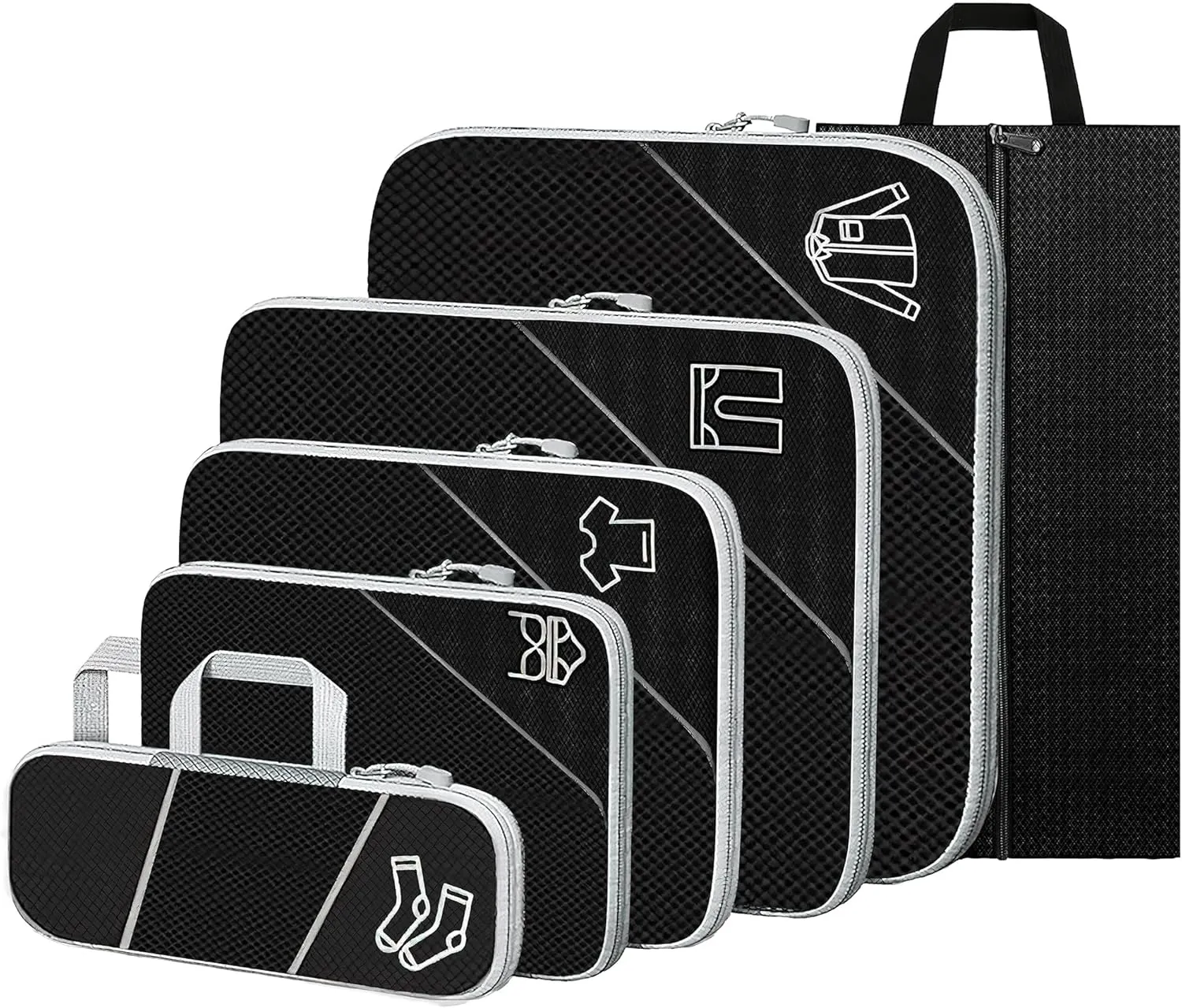 Compression Packing Cubes, 6 Set for Travel Essentials, Ultralight Suitcase Organiser Bags, Expandable Luggage Bags for Carry-on Suitcase (Black)